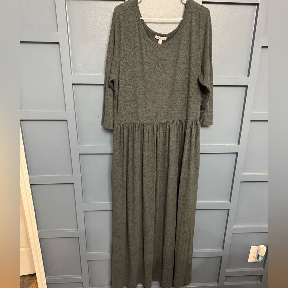 Gray Casual 3/4 Sleeve Crew Neck Sundress